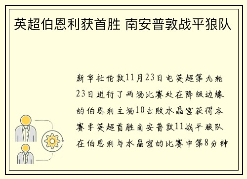 英超伯恩利获首胜 南安普敦战平狼队